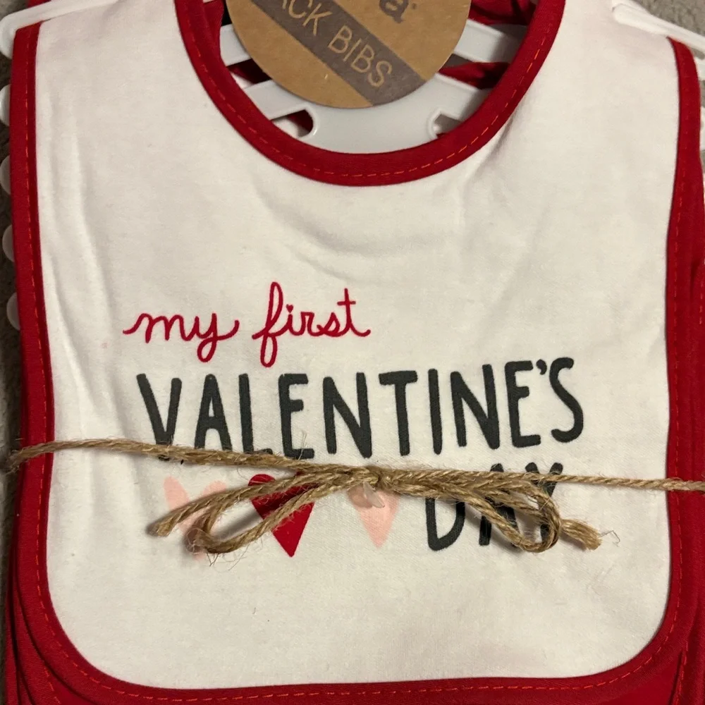 My First Valentine's Day Bibs - Red and White 5 pack